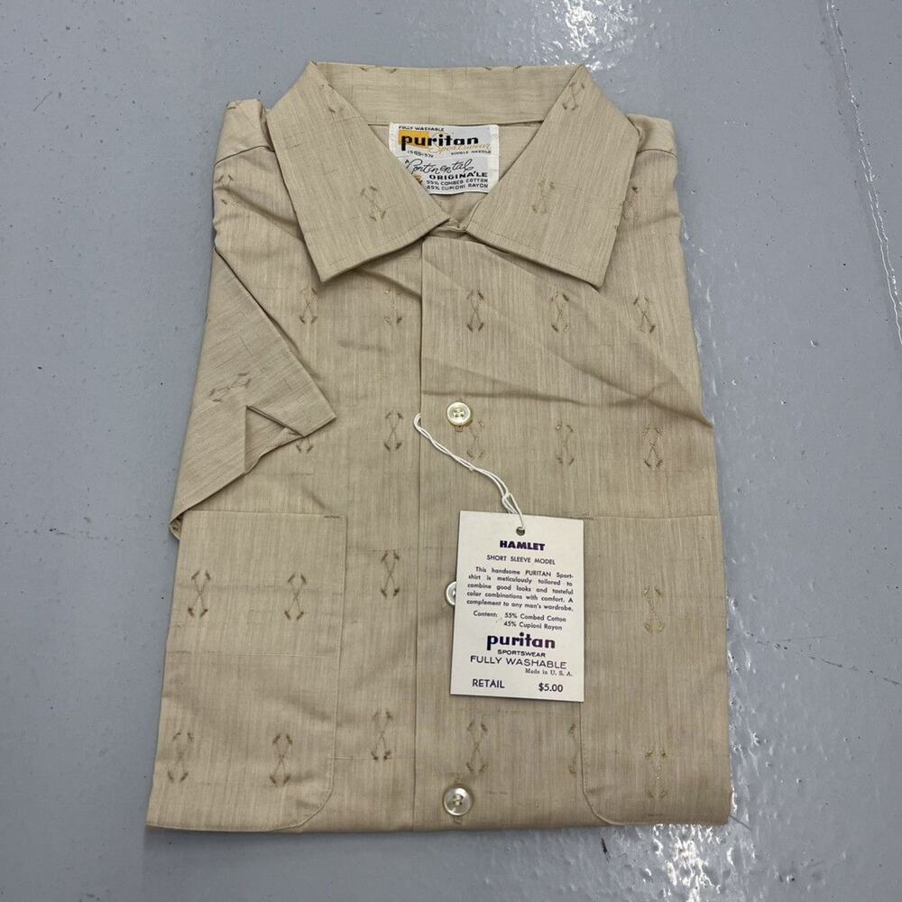 NOS Vintage 60s Puritan Beige Pattern Rayon Loop Collar